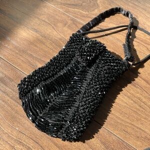 Vintage Y2K Black Beaded Sequin Style Mini Satchel Bag